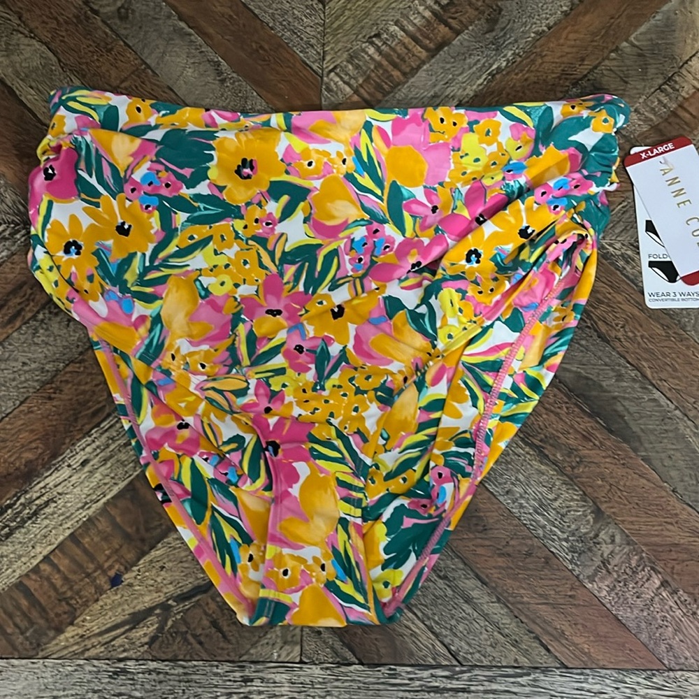 Anne Cole shirred bikini convertable bottom pink floral high waist swim . NWT